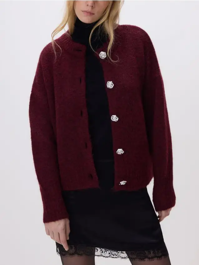 Cardigan con bottoni decorativi - maroon