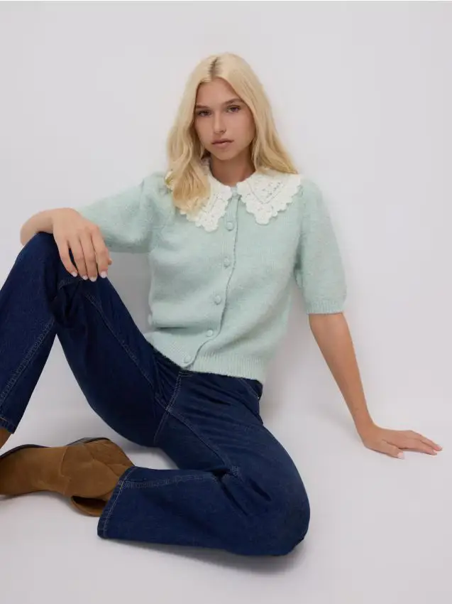 Cardigan con colletto decorativo - verde pallido