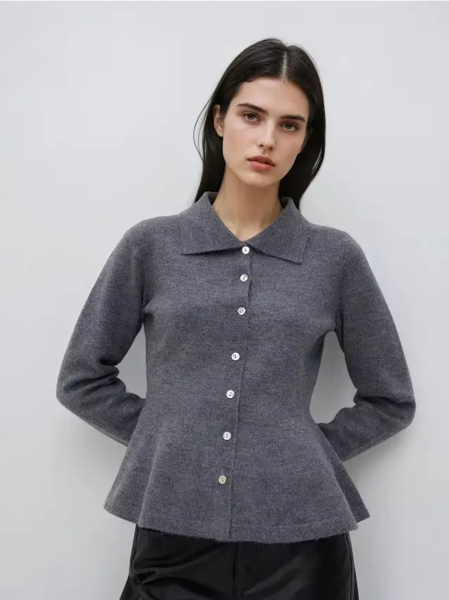 Cardigan con colletto - grigio scuro