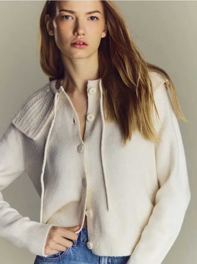 Cardigan con colletto - nude