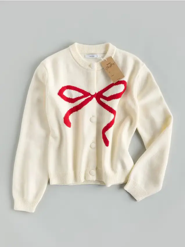 Cardigan con fiocco - nude