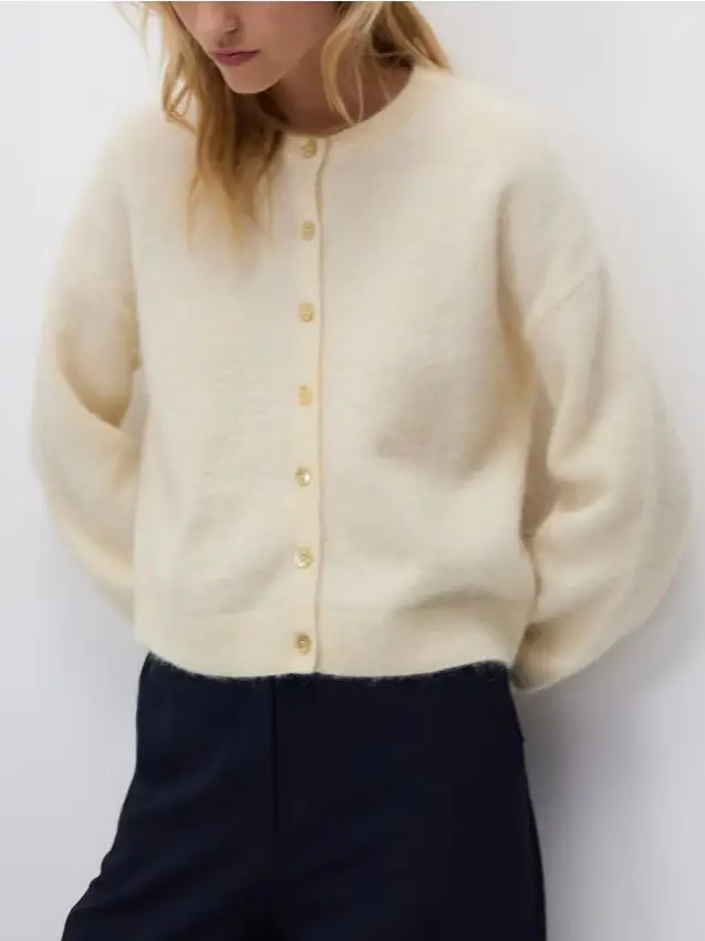 Cardigan con lana e alpaca - giallo chiaro