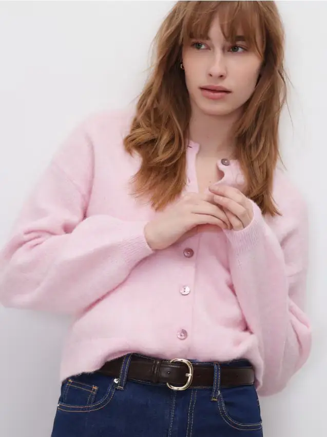 Cardigan con lana e alpaca - rosa