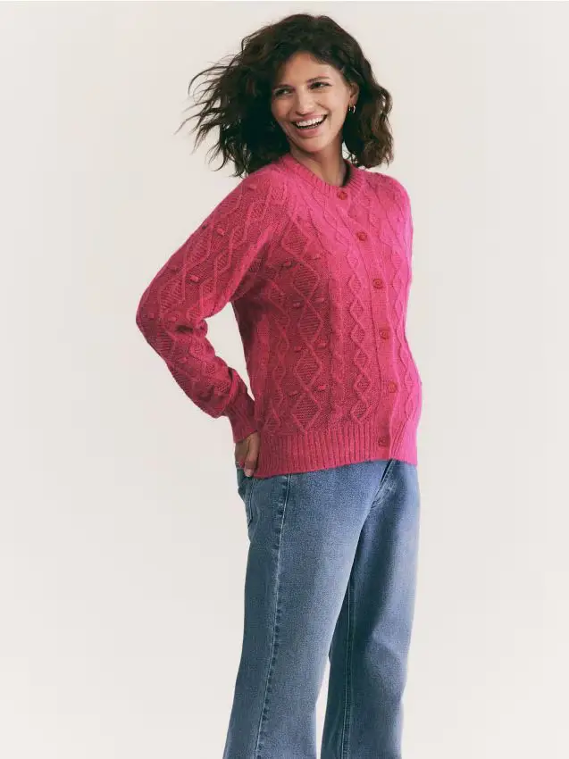 Cardigan con lana e alpaca - rosa