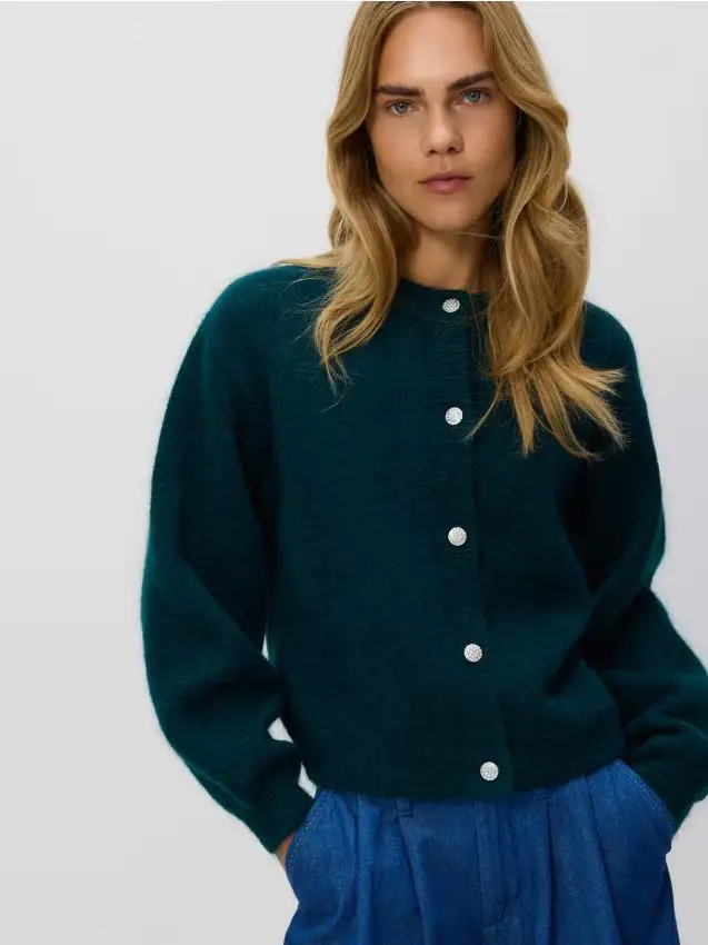 Cardigan con lana e mohair - verde acciaio