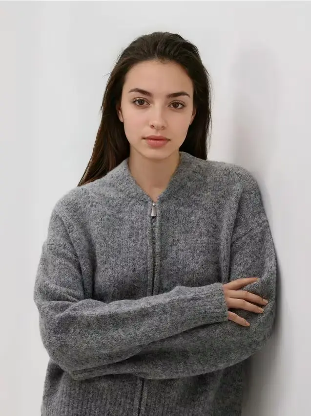 Cardigan con mohair - grigio medio