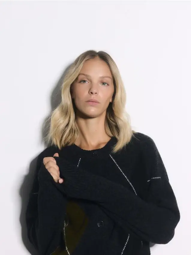 Cardigan con motivo a rombi - grigio medio