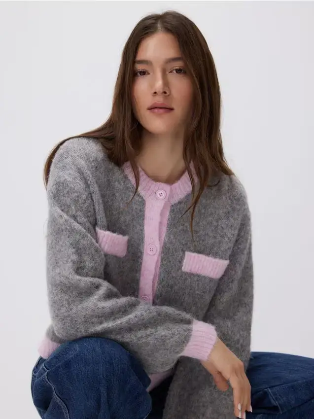 Cardigan con piping a contrasto - multicolore