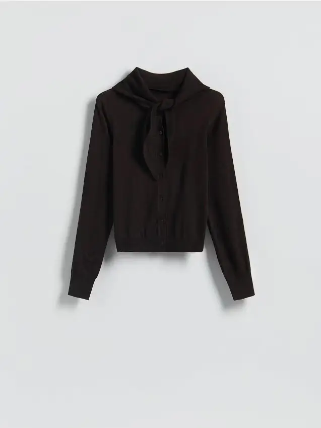 Cardigan con sciarpa staccabile - marrone scuro