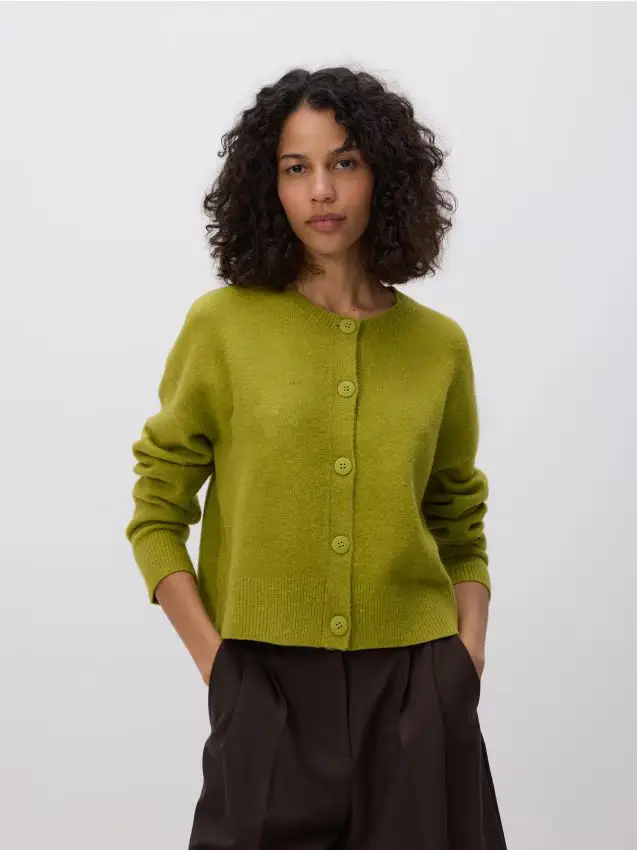 Cardigan con spalle scese - verde oliva chiaro