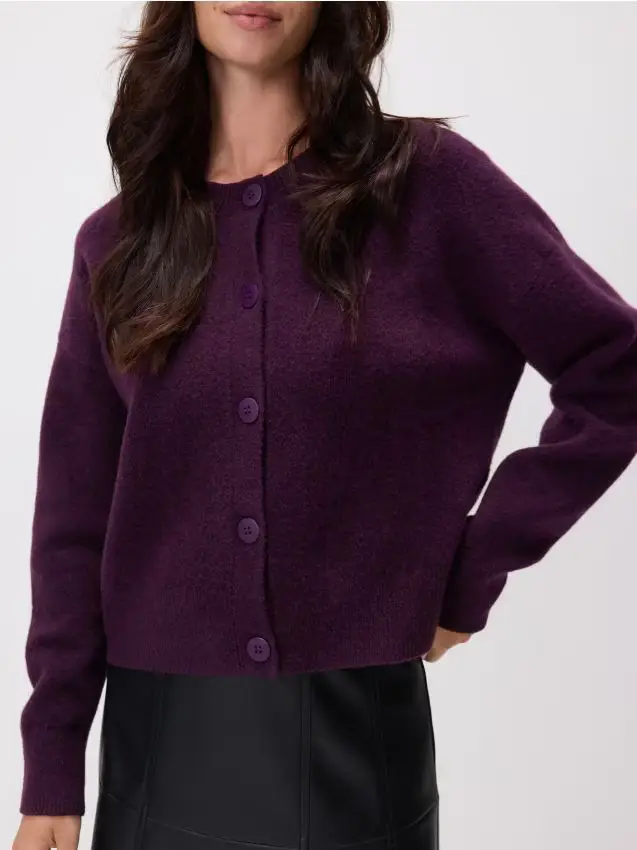 Cardigan con spalle scese - viola scuro