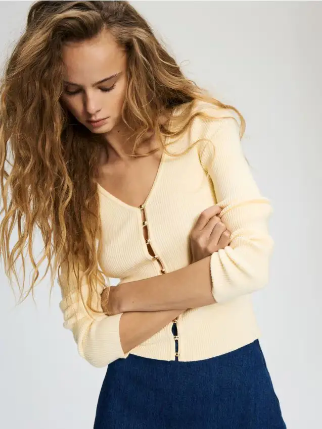 Cardigan con viscosa - giallo chiaro