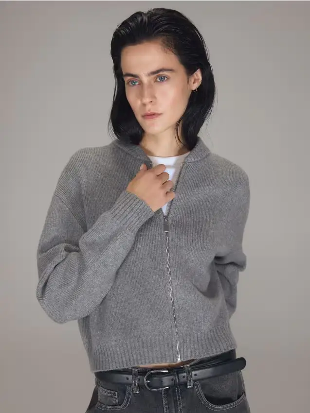 Cardigan corto con zip - grigio medio