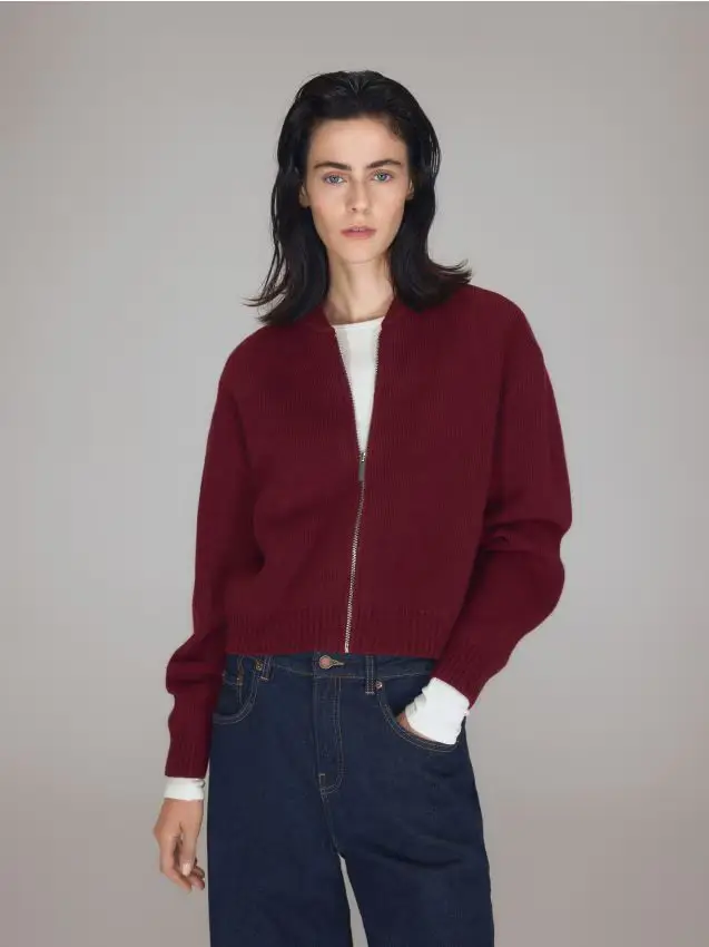 Cardigan corto con zip - maroon