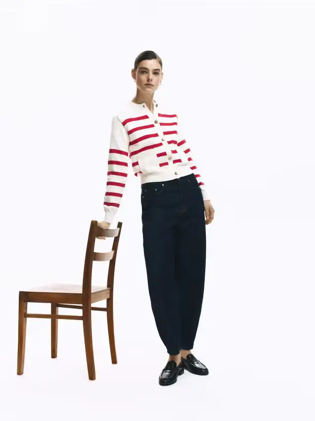 Cardigan di cotone a righe - rosso