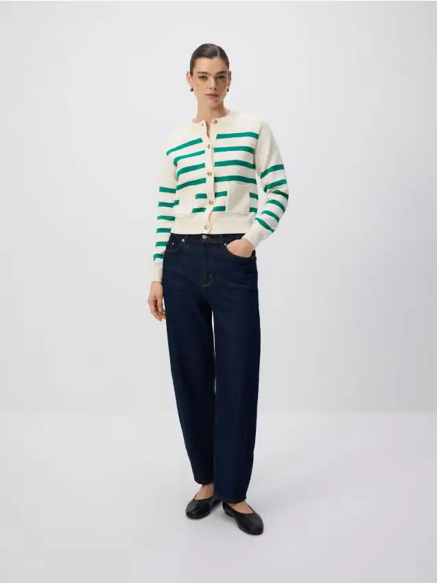 Cardigan di cotone a righe - verde