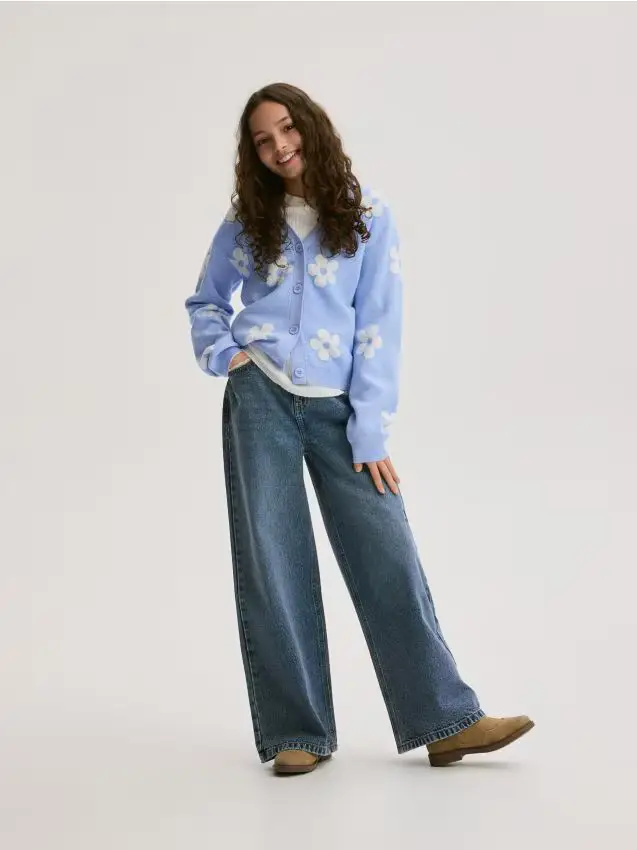 Cardigan fantasia in viscosa - blu pallido