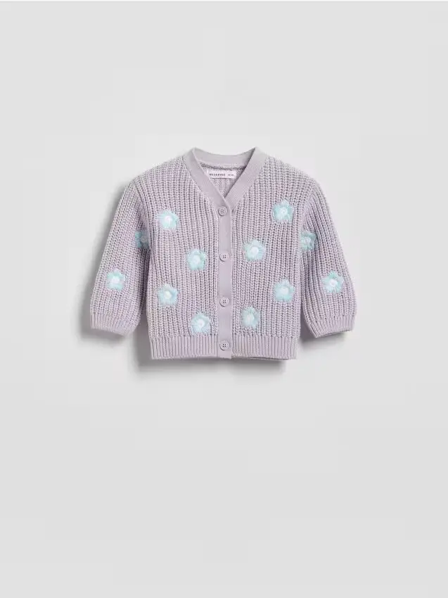 Cardigan in cotone con ricamo - lavanda