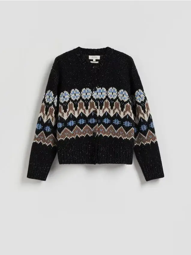 Cardigan in lana a motivi - multicolore