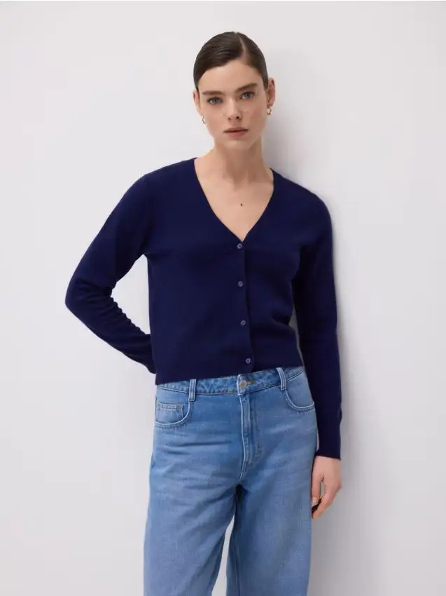 Cardigan in lana - blu scuro