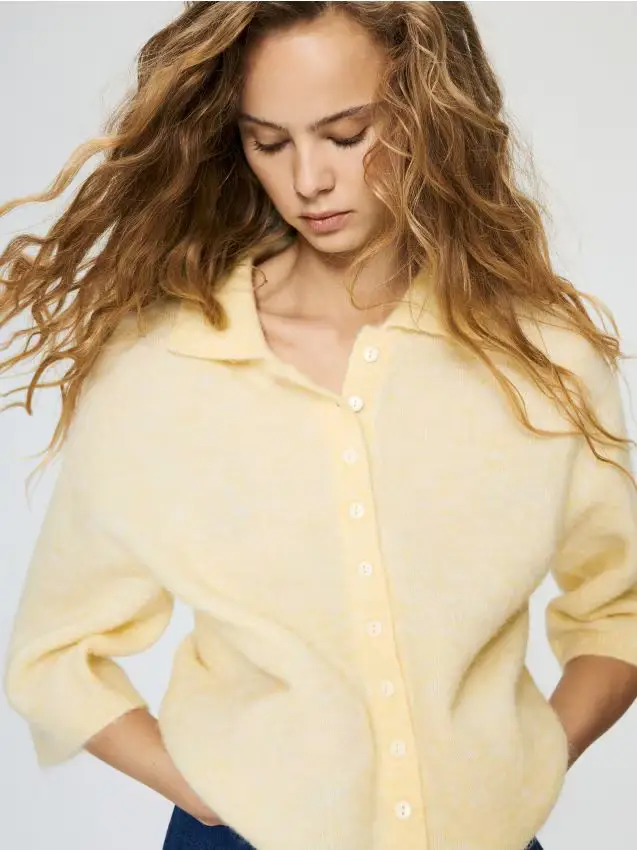 Cardigan in lana di alpaca - giallo chiaro