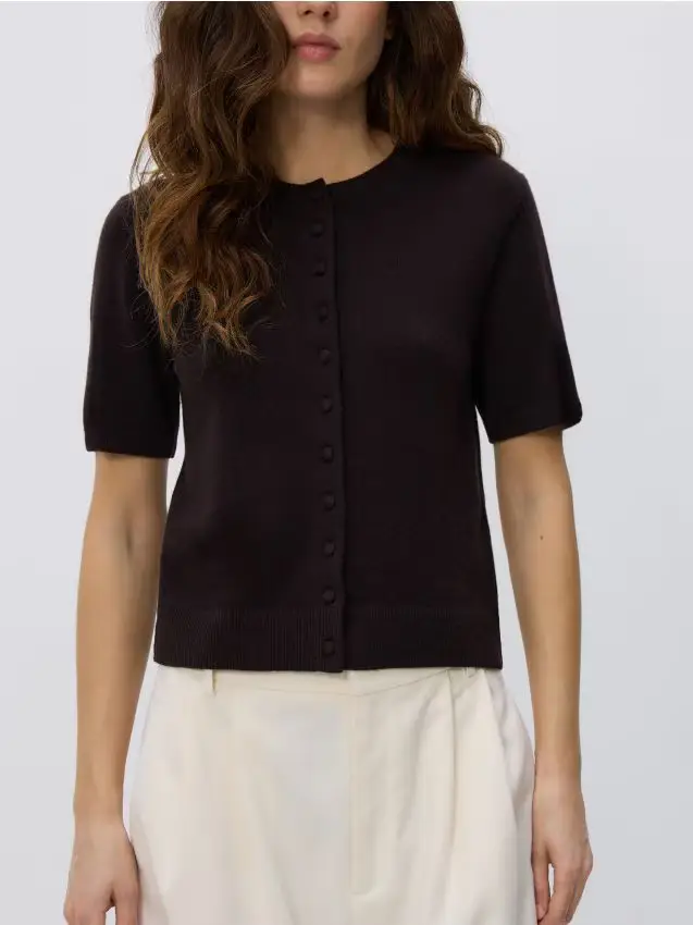 Cardigan in lana merino - marrone scuro