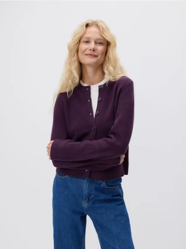Cardigan in lana - viola scuro