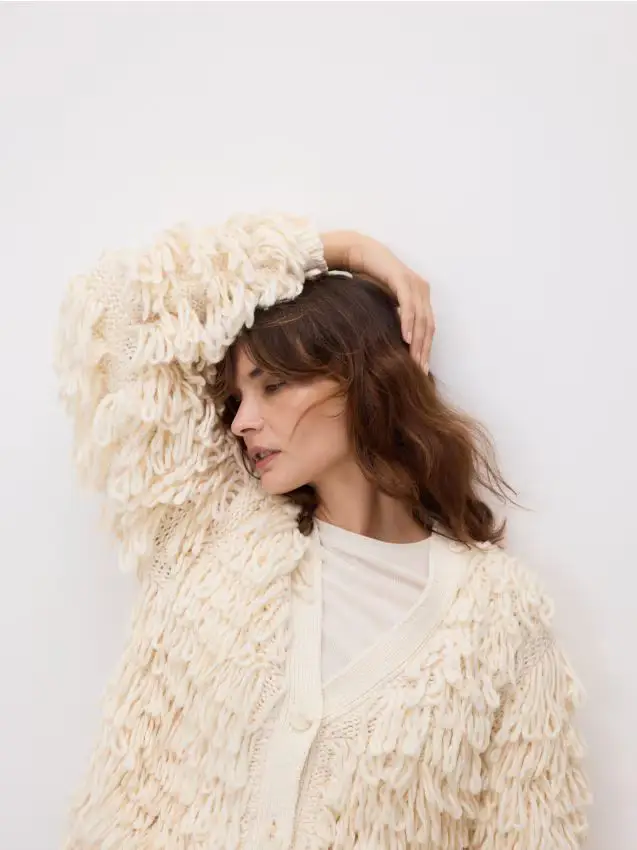 Cardigan in maglia strutturata - panna