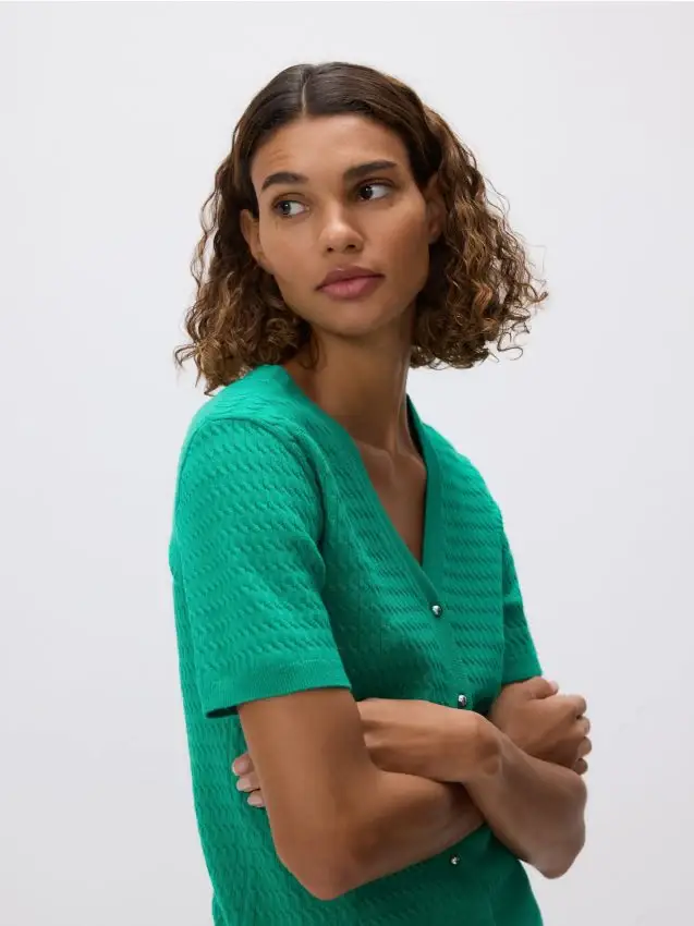 Cardigan in maglia strutturata - verde