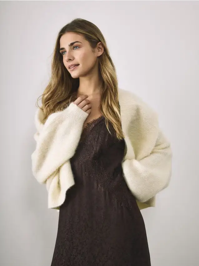 Cardigan in misto lana di alpaca - giallo chiaro