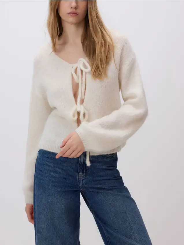 Cardigan in misto lana di alpaca - panna