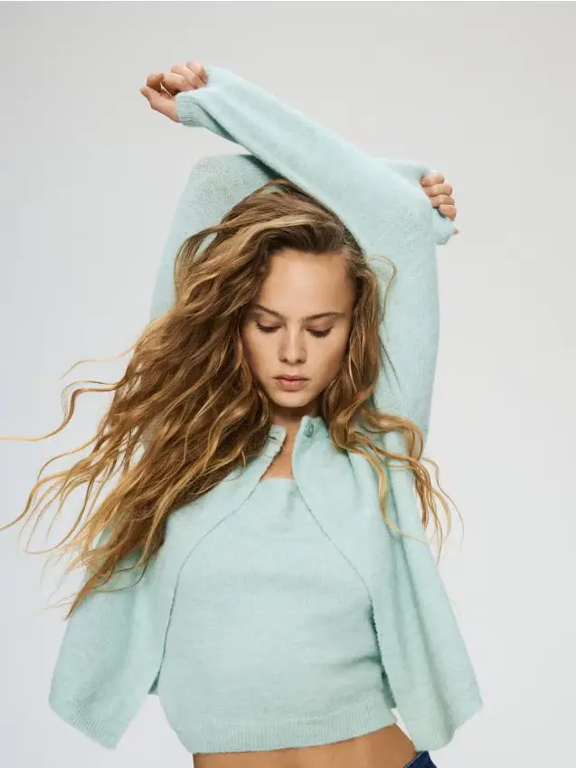 Cardigan in misto lana - turchese pallido