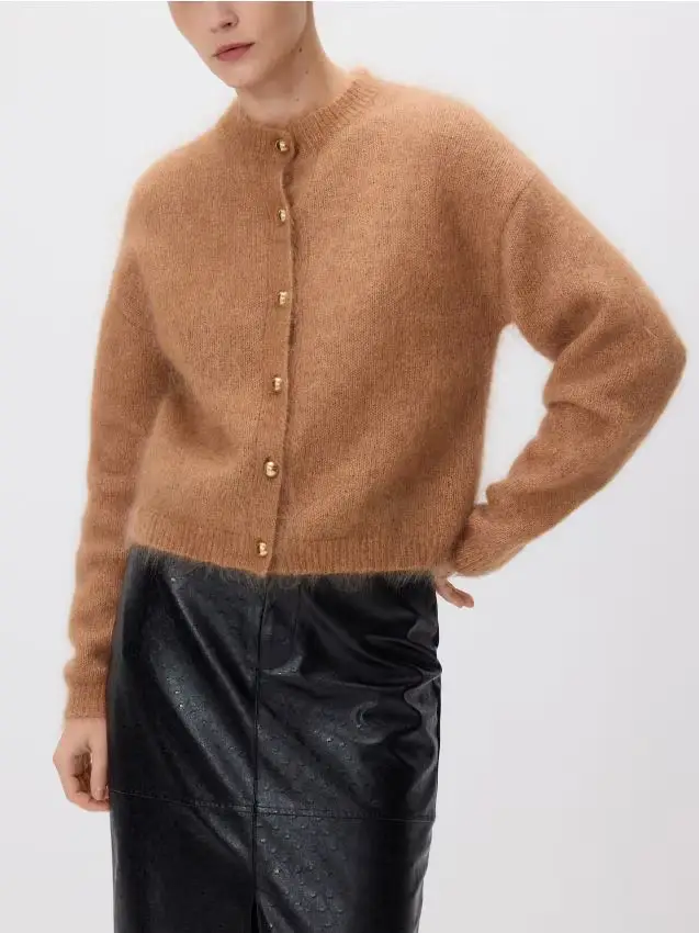 Cardigan in mohair - marrone dorato