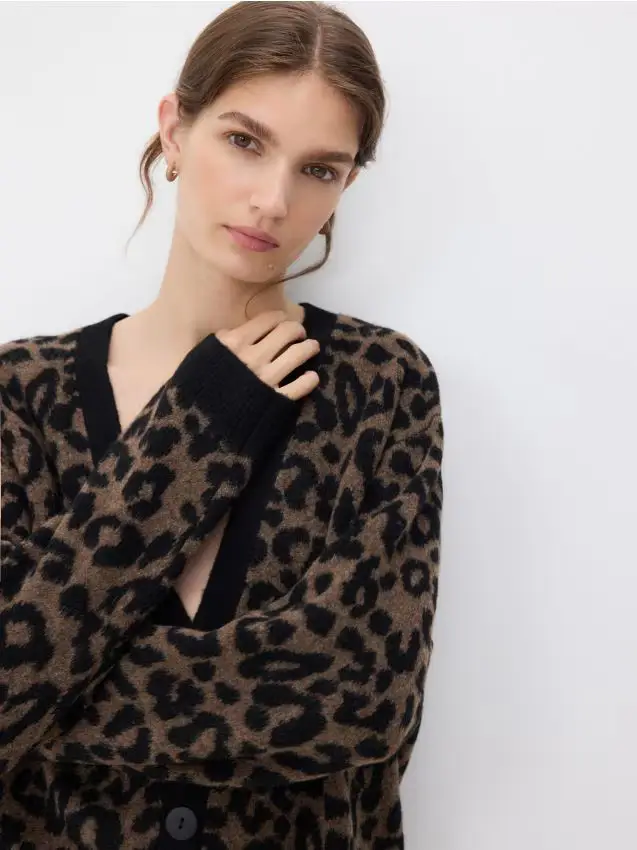 Cardigan lungo con stampa leopardata - multicolore