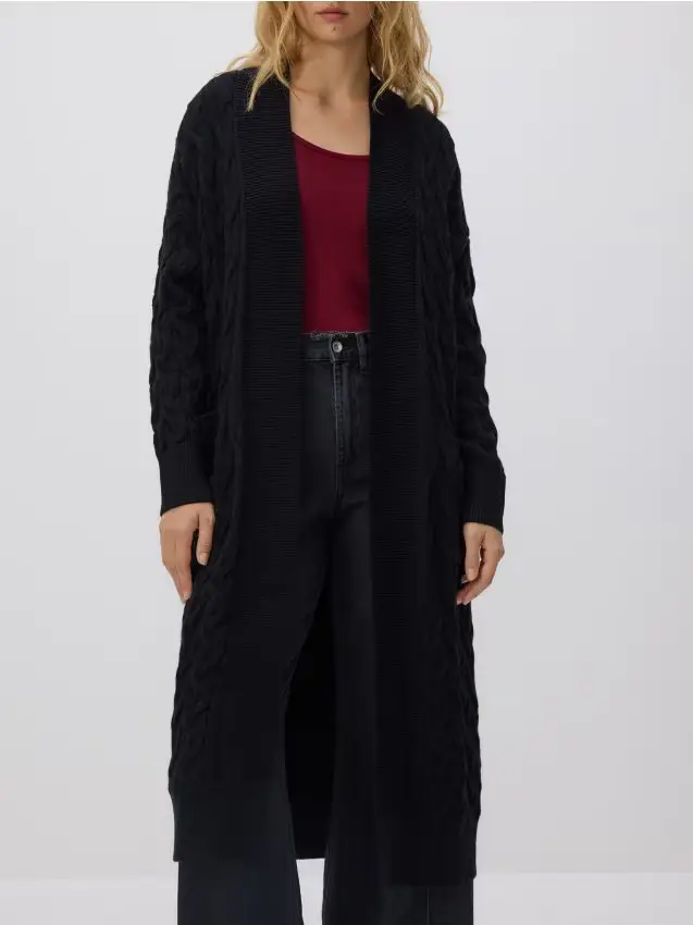 Cardigan lungo in misto viscosa - nero