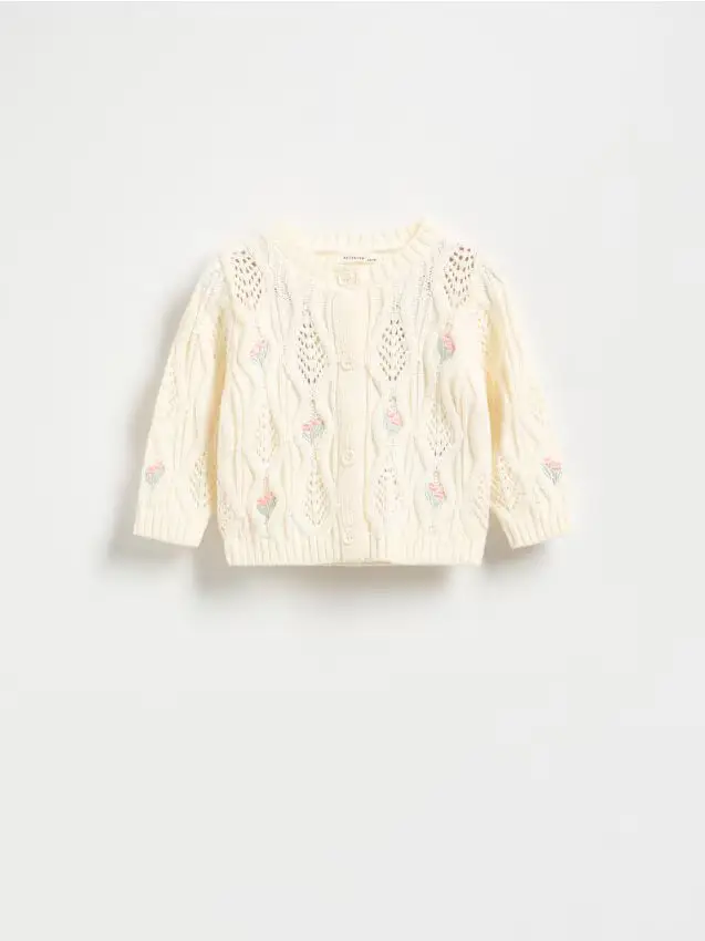 Cardigan traforato ricamato - panna