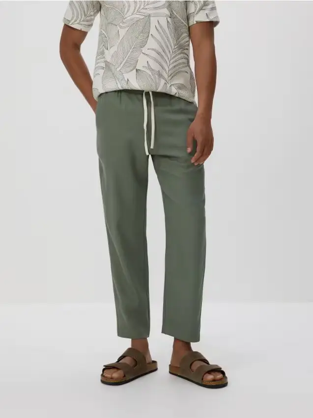 Carrot trousers in lyocell blend - verde polveroso