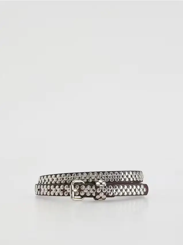 Cintura con borchie - marrone