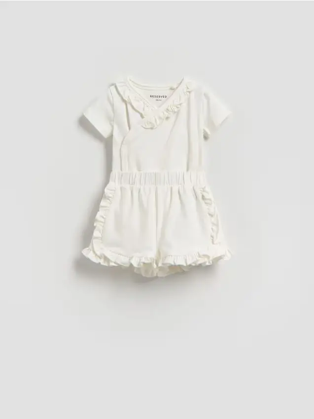 Completo in cotone con shorts - panna