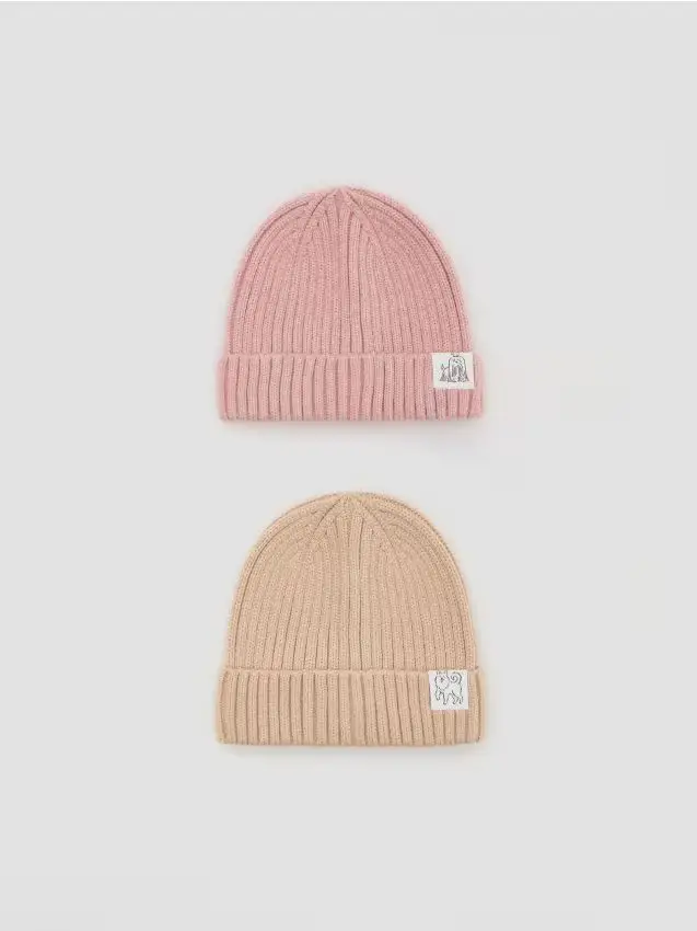 Confezione da 2 berretti in tessuto strutturato con applicazione - multicolore