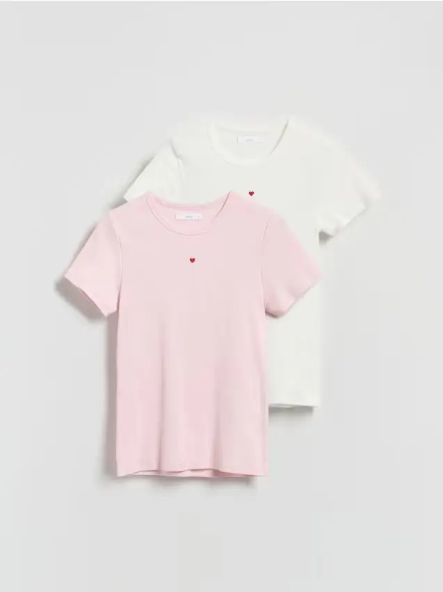 Confezione da 2 t-shirt in cotone con ricamo - rosa pastello