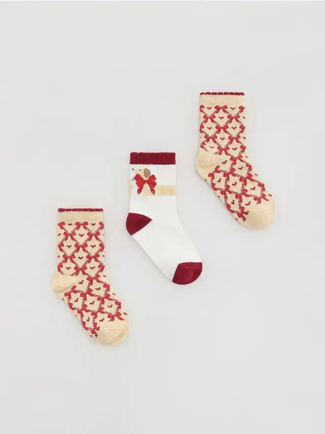 Confezione da 3 paia di calze natalizie - panna