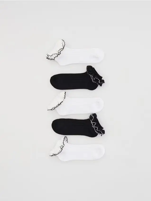 Confezione da 5 calzini in cotone con pizzo - bianco