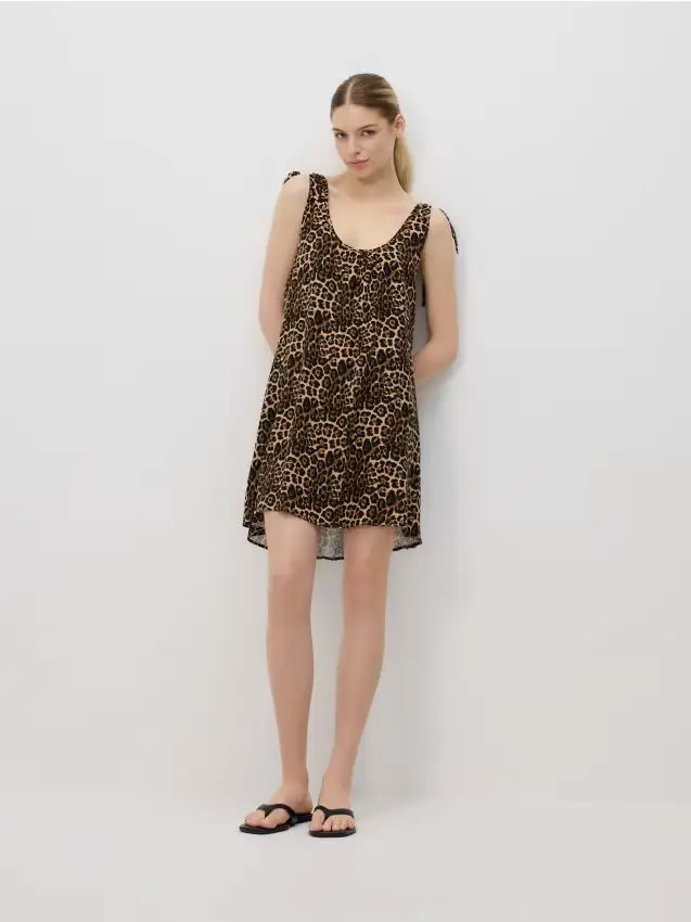 Copricostume da spiaggia in misto lino - marrone