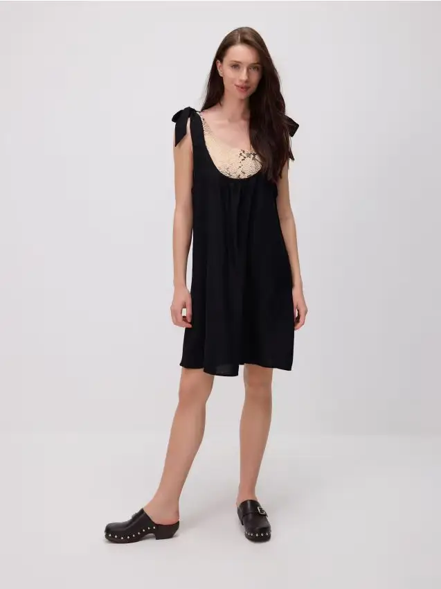 Copricostume da spiaggia in misto lino - nero