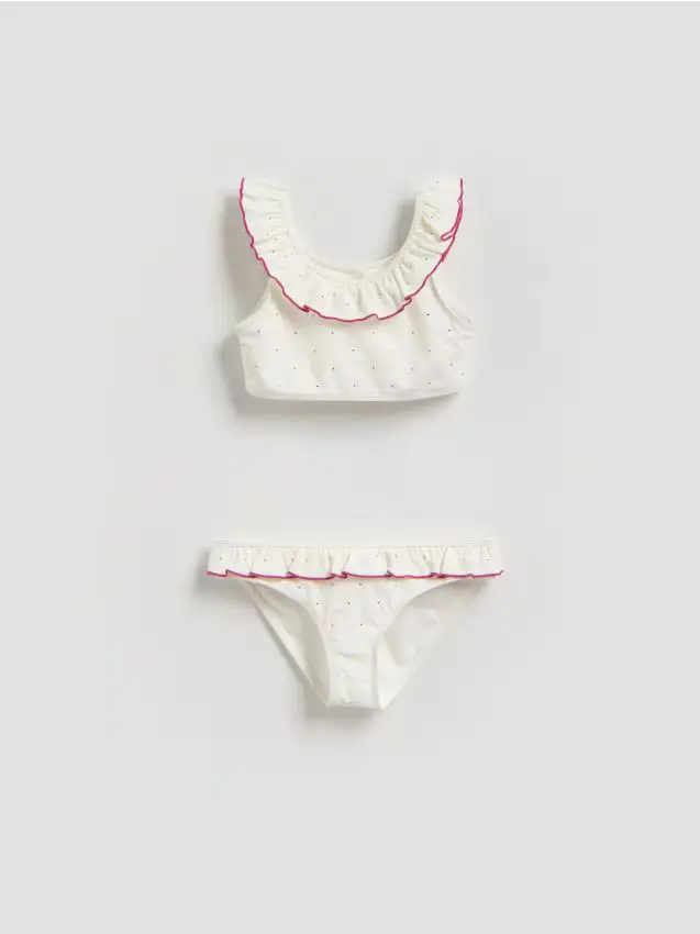 Costume da bagno due pezzi con volant - panna