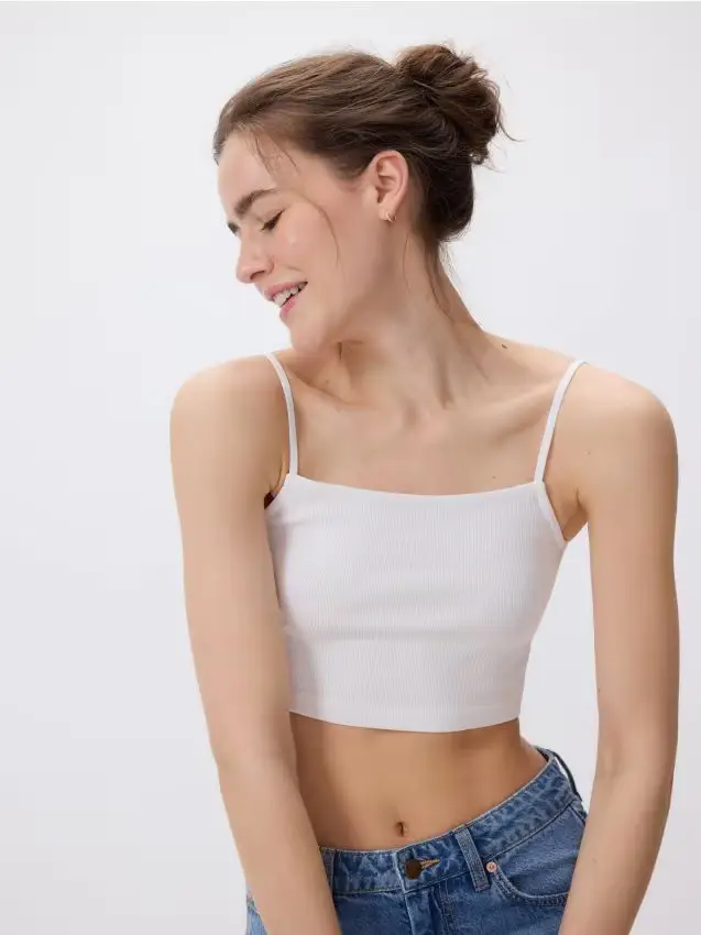 Crop top con spalline - bianco