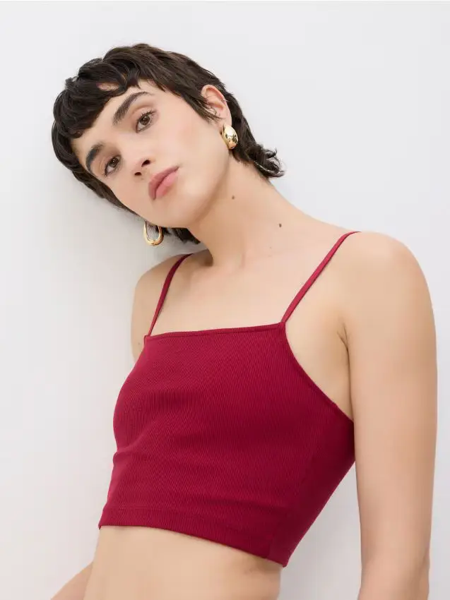 Crop top con spalline - maroon