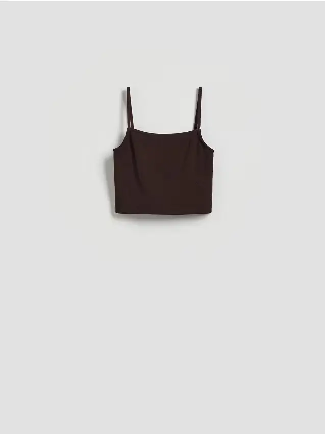 Crop top con spalline - marrone