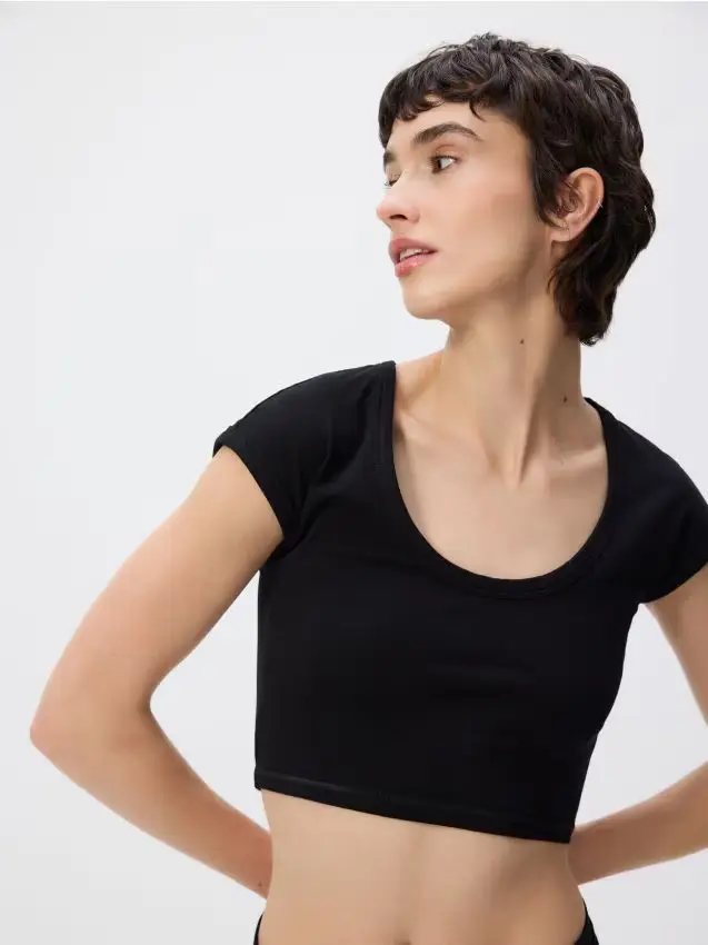 Crop top in misto cotone - nero